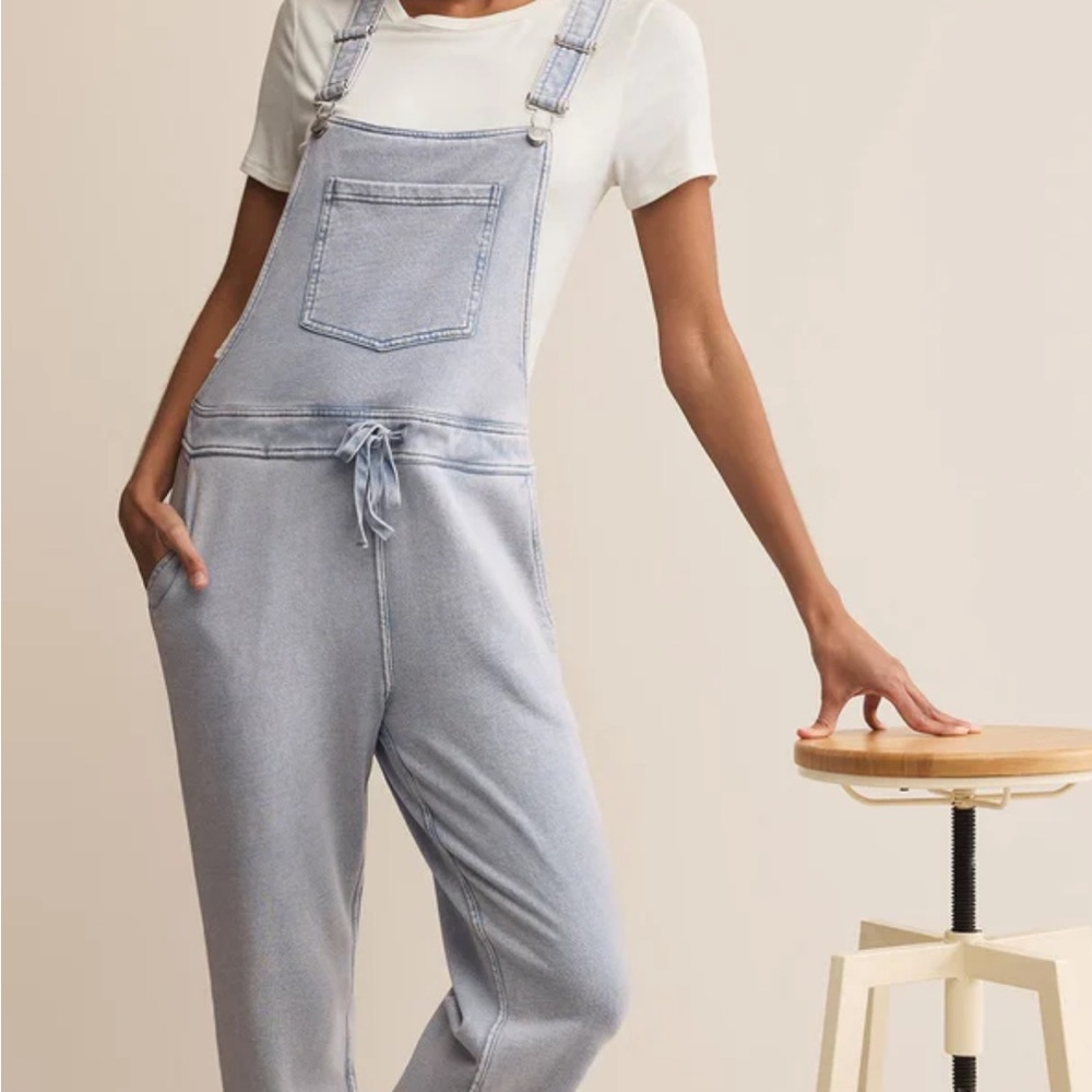 Z supply knit denim overalls washed indigo